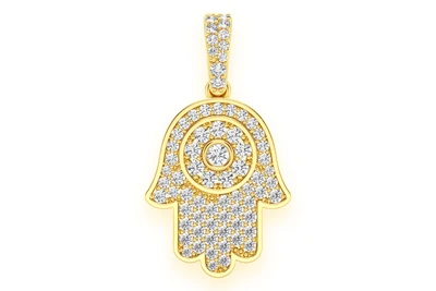 Hamsa Diamond Pendant 14k Solid Gold 0.45ctw