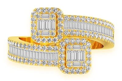 Border Baguette Crossover Diamond Ring 14k Solid Gold 1.00ctw