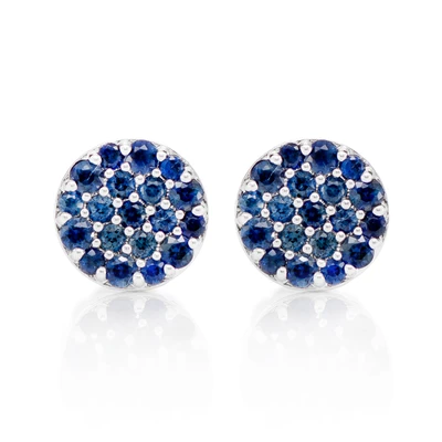 Round Sapphire Cluster Stud Earrings 14k Solid Gold 0.30ctw
