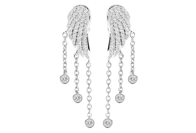 Angel Wing Dangling Earrings 14k Solid Gold 0.75ctw 