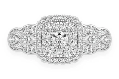 0.75ctw Three Layer Square Halo - Diamond Engagement Ring - All Natural