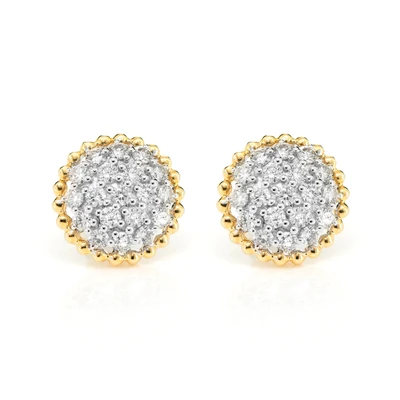 Diamond Beaded Halo Cluster Stud Earrings 14k Solid Gold 1.10ctw