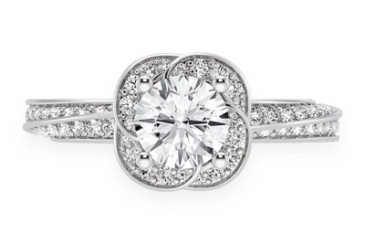 1.00ct Round Solitaire - Flower Petal Halo - Diamond Engagement Ring - All Natural Vs Diamonds