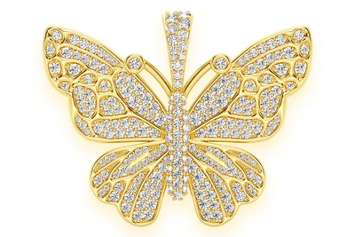 Butterfly Diamond Pendant 14k Solid Gold 2.00ctw