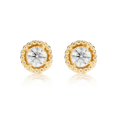 Beaded Solitaire Diamond Stud Earrings 14k Solid Gold 0.45ctw