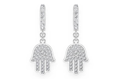 Hamsa Dangling Diamond Earrings 14k Solid Gold 0.50ctw