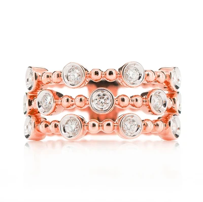 4 Row Scattered Bezel Ring 14k   