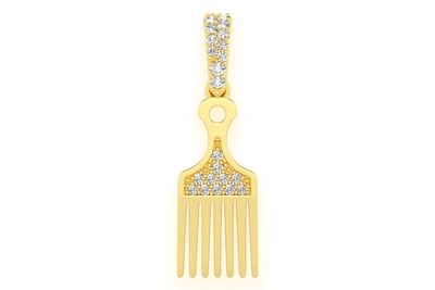 Hair Pick Comb Diamond Pendant 14k Solid Gold .05ctw