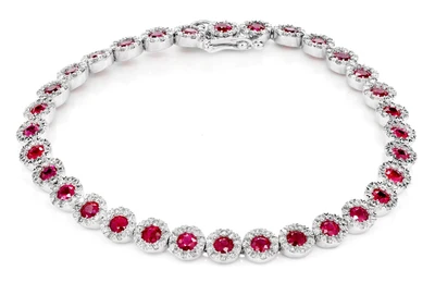 Ruby And Diamond Halo Tennis Bracelet 14k Solid Gold 9.00ctw