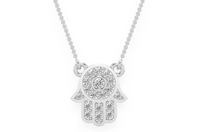 Hamsa Bezel Center Necklace Pendant 14k   
