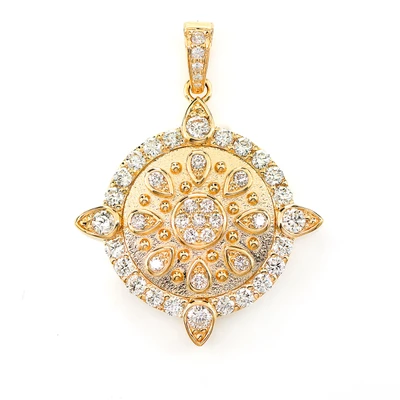 Ornate Diamond Cluster Medallion Pendant 14k Solid Gold 1.25ctw