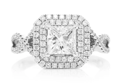 Princess Halo Twist Diamond Ring 14k Solid Gold 1.70ctw