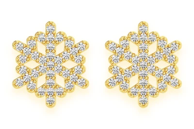 Snowflake Stud Earrings 14k Solid Gold 0.20ctw