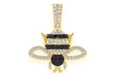Bumble Bee Black & White Diamond Pendant 14k Solid Gold 0.50ctw
