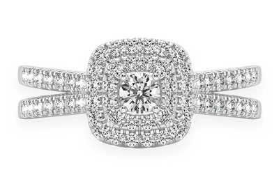 Double Band Three Layer Square - Diamond Engagement Ring - All Natural - 0.45ctw