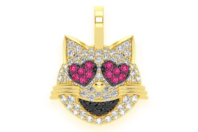 Cat Heart Ruby & Diamond Pendant 14k Solid Gold 0.75ctw