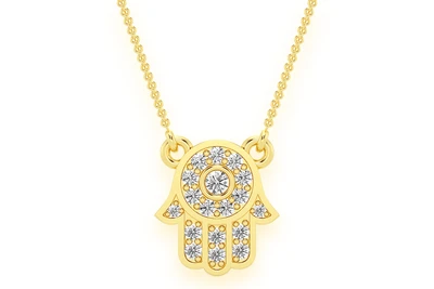 Hamsa Diamond Pendant Necklace Attached 14k Solid Gold 0.15ctw