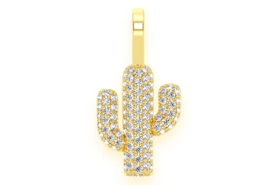 Cactus Diamond Pendant 14k Solid Gold 0.35ctw
