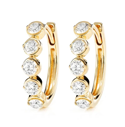 Diamond Caterpillar Oval Hoop Earrings 14k Solid Gold 0.70ctw