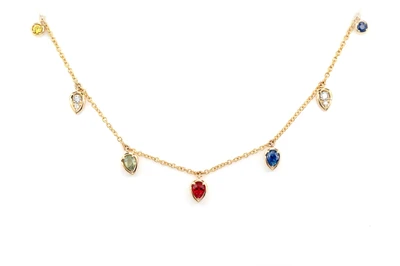 Rainbow And Diamond Drop Necklace 14k Solid Gold 1.00ctw