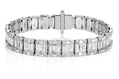 Baguette And Round Diamond Link Bracelet 14k Solid Gold 16.75ctw 