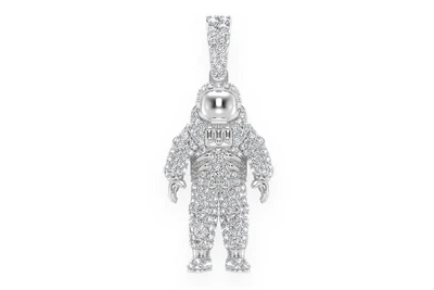 Space Astronaut Diamond Pendant 14k Solid Gold 1.00ctw