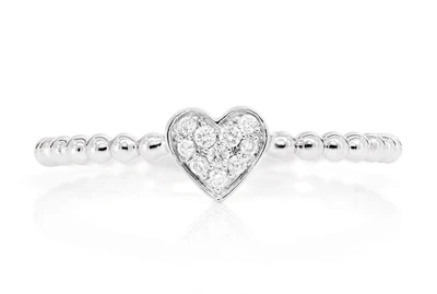 Beaded Heart Diamond Ring 14k Solid Gold 0.05ctw