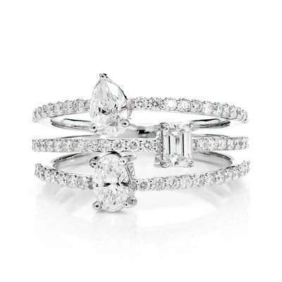 Three Row Multi Shape Diamond Wrap Ring 14k 1.35ctw