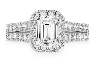 Sphinx - 1.00ct Emerald Solitaire - Two Row Split Scallop - Diamond Engagement Ring - All Natural Vs Diamonds