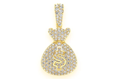 Money Bag Diamond Pendant 14k Solid Gold 1.33ctw