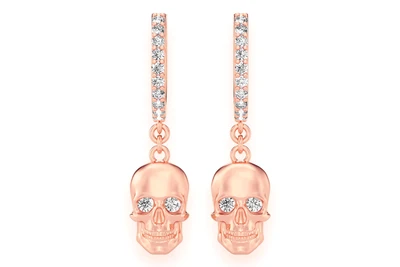 Dangling Skull Huggie Hoop Earrings 14k   0.30ctw