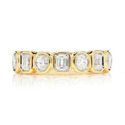 Oval And Baguette Bezel Diamond Band Ring 14k Solid Gold 0.80ctw
