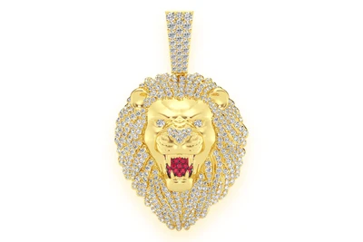 Roaring Lion Diamond Pendant 14k Solid Gold 3.20ctw