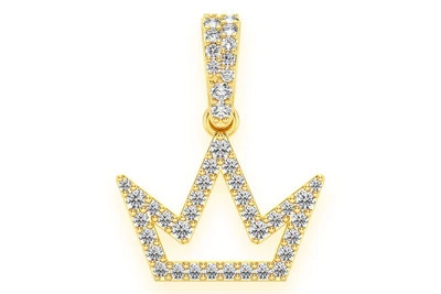 Open Silhouette Crown Diamond Pendant 14k Solid Gold 0.25ctw