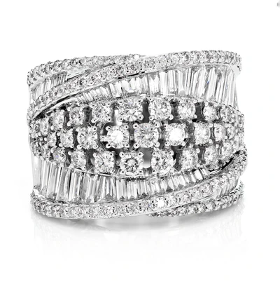 Baguette Border And Round Mulit-Row Wide Band Ring 14k Solid Gold 4.50ctw