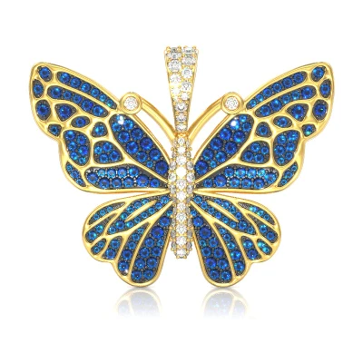 Butterfly Blue Diamond Pendant 14k Solid Gold 1.75ctw