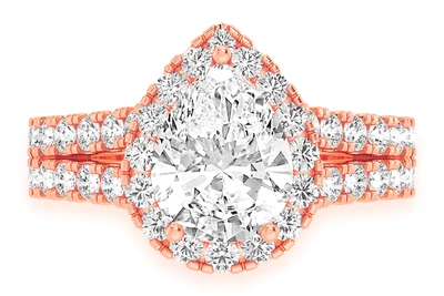 Pear Solitaire Two Row Split Scallop Ring 14k   