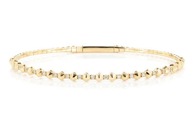 Pointed Hex Diamond Flex Bangle Bracelet 0.25ctw 14k Solid Gold