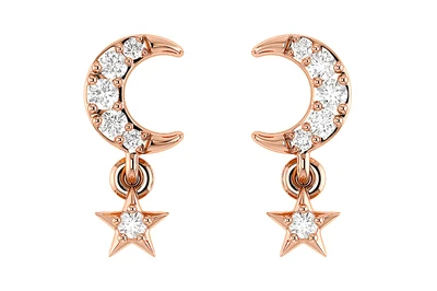 Moon & Star Dangle Stud Earrings 14k   0.05ctw