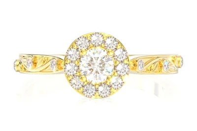 Halo Bezel Vine Diamond Ring 14k Solid Gold 0.35ctw