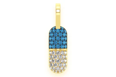 Blue Pill Capsule Diamond Pendant 14k Solid Gold 0.50ctw