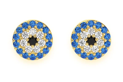 Round Evil Eye Stud Diamond Earrings 14k Solid Gold 0.25ctw