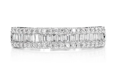 One Row Graduated Border Baguette & Round Diamond Band Ring 14k Solid Gold 0.50ctw