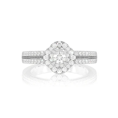 0.50ctw Double Halo Flower Split Shank - Diamond Engagement Ring - All Natural 