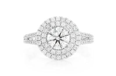 1.50ct Round Solitaire - Double Halo Split Shank - Diamond Engagement Ring - All Natural