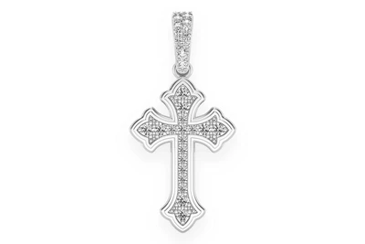 Rounded Cross Diamond Pendant 14k Solid Gold 0.25ctw