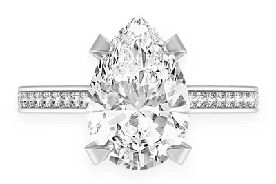 Chant - 3.00ct Pear Shape Solitaire - Deluxe One Row Scallop - Diamond Engagement Ring - Natural Diamonds