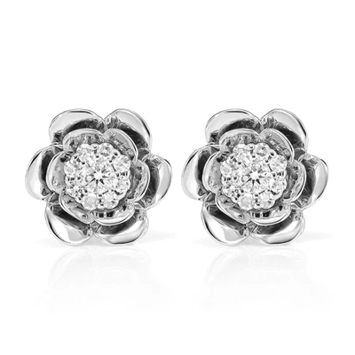 Bloomed Flower Diamond Cluster Stud Earrings 14k Solid Gold 0.15ctw