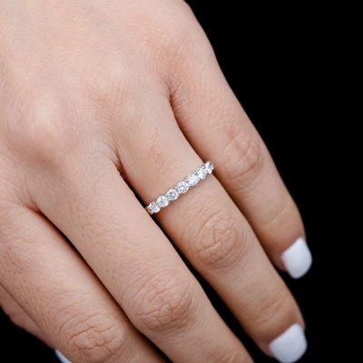 Seven Stone Shared Prong Diamond Band Ring 14k Solid Gold 0.50ctw