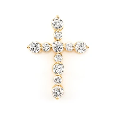 Shared Prong Diamond Hidden Bail Cross Pendant 14k Solid Gold 0.85ctw